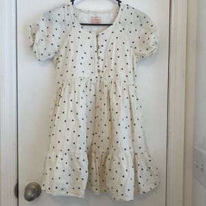 Charming White Heart Print Kids Dress with pockets